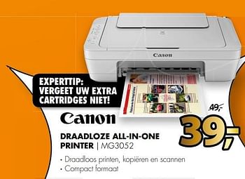 Aanbiedingen Canon draadloze all-in-one printer mg3052 - Canon - Geldig van 26/06/2017 tot 02/07/2017 bij Expert
