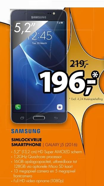 Aanbiedingen Samsung simlockvrije smartphone galaxy j5 (2016) - Samsung - Geldig van 26/06/2017 tot 02/07/2017 bij Expert