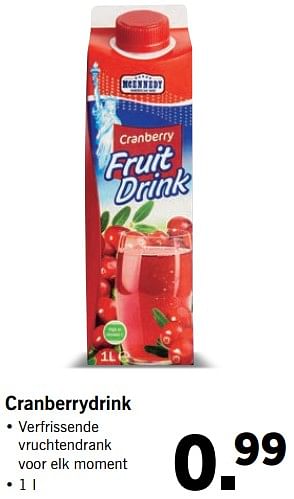 Aanbiedingen Cranberrydrink - Mcennedy - Geldig van 26/06/2017 tot 02/07/2017 bij Lidl