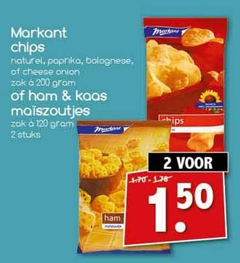 Aanbiedingen Markant chips of ham+kaas maïszoutjes - Markant - Geldig van 26/06/2017 tot 01/07/2017 bij Agrimarkt