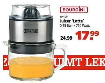 Aanbiedingen Bourgini juicer lotte - Bourgini - Geldig van 29/06/2017 tot 12/07/2017 bij Marskramer