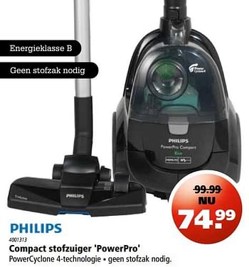 Aanbiedingen Philips compact stofzuiger powerpro - Philips - Geldig van 29/06/2017 tot 12/07/2017 bij Marskramer