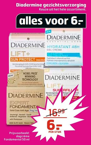 Aanbiedingen Diadermine dagcrème fondamental - Diadermine - Geldig van 27/06/2017 tot 02/07/2017 bij Trekpleister