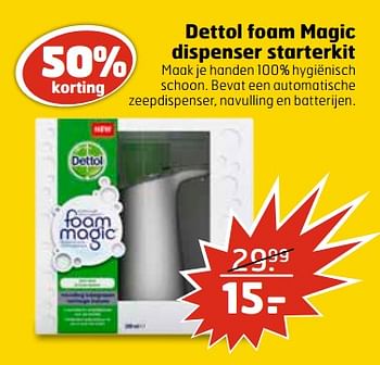 Aanbiedingen Dettol foam magic dispenser starterkit - Dettol - Geldig van 27/06/2017 tot 02/07/2017 bij Trekpleister