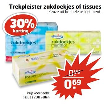 Aanbiedingen Trekpleister zakdoekjes of tissues - Huismerk - Trekpleister - Geldig van 27/06/2017 tot 02/07/2017 bij Trekpleister