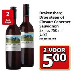 Aanbiedingen Drakensberg droë steen of cinsaut cabernet sauvignon - Rode wijnen - Geldig van 26/06/2017 tot 02/07/2017 bij Jan Linders