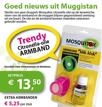 Aanbiedingen Trendy citronella-olie armband - Mosquitox - Geldig van 26/06/2017 tot 02/07/2017 bij Gezond & Wel