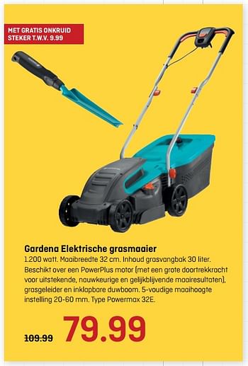 Aanbiedingen Gardena elektrische grasmaaier - Gardena - Geldig van 26/06/2017 tot 09/07/2017 bij Hubo