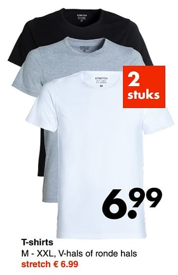 Aanbiedingen T-shirts m - xxl, v-hals of ronde hals - Huismerk - Wibra - Geldig van 26/06/2017 tot 16/07/2017 bij Wibra
