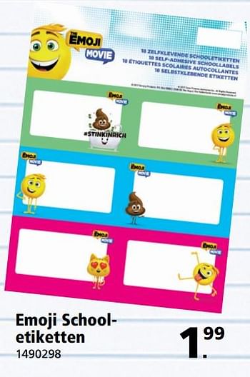 Aanbiedingen Emoji schooletiketten - Emoji - Geldig van 26/06/2017 tot 30/07/2017 bij Intertoys
