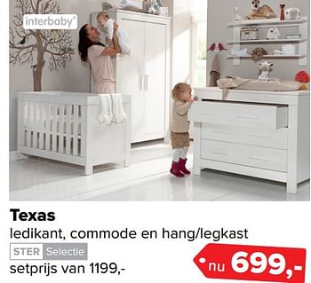 Aanbiedingen Texas ledikant, commode en hang-legkast - Interbaby - Geldig van 26/06/2017 tot 09/07/2017 bij Baby-Dump