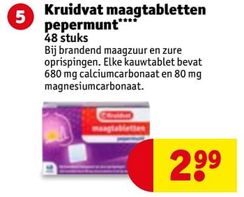 Aanbiedingen Kruidvat maagtabletten pepermunt - Huismerk - Kruidvat - Geldig van 27/06/2017 tot 09/07/2017 bij Kruidvat