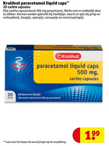 Aanbiedingen Kruidvat paracetamol liquid caps - Huismerk - Kruidvat - Geldig van 27/06/2017 tot 09/07/2017 bij Kruidvat