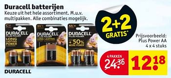 Aanbiedingen Duracell batterijen plus power aa - Duracell - Geldig van 27/06/2017 tot 09/07/2017 bij Kruidvat