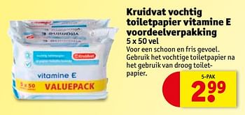 Aanbiedingen Kruidvat vochtig toiletpapier vitamine e voordeelverpakking - Huismerk - Kruidvat - Geldig van 27/06/2017 tot 09/07/2017 bij Kruidvat