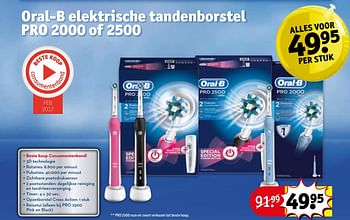 Aanbiedingen Oral-b elektrische tandenborstel pro 2000 of 2500 - Oral-B - Geldig van 27/06/2017 tot 09/07/2017 bij Kruidvat