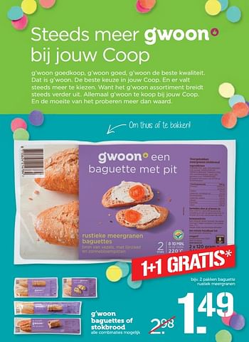 Aanbiedingen G`woon baguettes of stokbrood - Gâ€™woon - Geldig van 03/07/2017 tot 09/07/2017 bij Coop