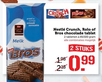 Aanbiedingen Nestlé crunch, rolo of bros chocolade tablet - Nestlé - Geldig van 03/07/2017 tot 09/07/2017 bij Coop