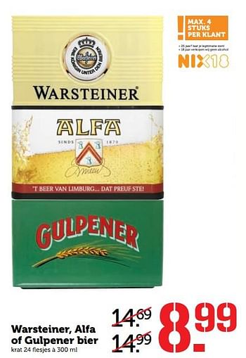 Aanbiedingen Warsteiner, alfa of gulpener bier - Huismerk - Coop - Geldig van 03/07/2017 tot 09/07/2017 bij Coop