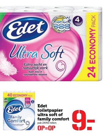Aanbiedingen Edet toiletpapier ultra soft of family comfort - Edet - Geldig van 03/07/2017 tot 09/07/2017 bij Coop