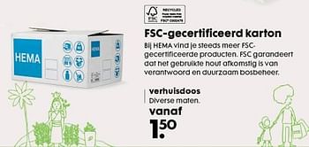 Aanbiedingen Fsc-gecertificeerd karton verhuisdoos - Huismerk - Hema - Geldig van 10/07/2017 tot 30/07/2017 bij Hema