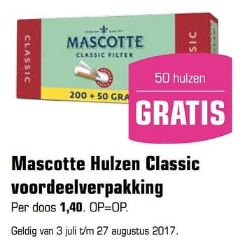 Aanbiedingen Mascotte hulzen classic voordeelverpakking - Mascotte - Geldig van 03/07/2017 tot 27/08/2017 bij Primera