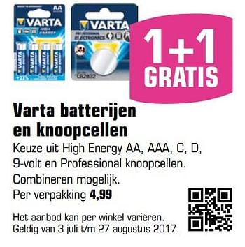 Aanbiedingen Varta batterijen en knoopcellen - Varta - Geldig van 03/07/2017 tot 27/08/2017 bij Primera
