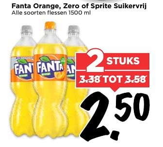 Aanbiedingen Fanta orange, zero of sprite suikervrij - Fanta - Geldig van 02/07/2017 tot 08/07/2017 bij Vomar