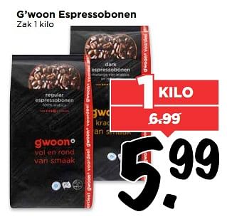 Aanbiedingen G`woon espressobonen - Gâ€™woon - Geldig van 02/07/2017 tot 08/07/2017 bij Vomar