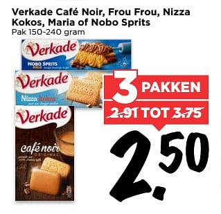 Aanbiedingen Verkade café noir, frou frou, nizza kokos, maria of nobo sprits - Verkade - Geldig van 02/07/2017 tot 08/07/2017 bij Vomar
