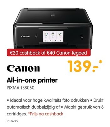 Aanbiedingen Canon all-in-one printer pixma ts8050 - Canon - Geldig van 22/06/2017 tot 09/07/2017 bij MyCom