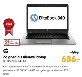 Aanbiedingen Hp zo goed als nieuwe laptop hp elitebook 840 g1 - HP - Geldig van 22/06/2017 tot 09/07/2017 bij MyCom