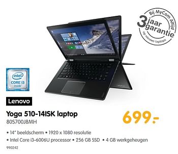 Aanbiedingen Lenovo yoga 510-14isk laptop 80s700j8mh - Lenovo - Geldig van 22/06/2017 tot 09/07/2017 bij MyCom