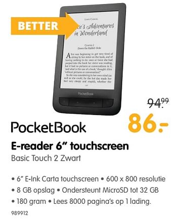 Aanbiedingen Pocketbook e-reader touchscreen basic touch 2 zwart - Pocketbook - Geldig van 22/06/2017 tot 09/07/2017 bij MyCom