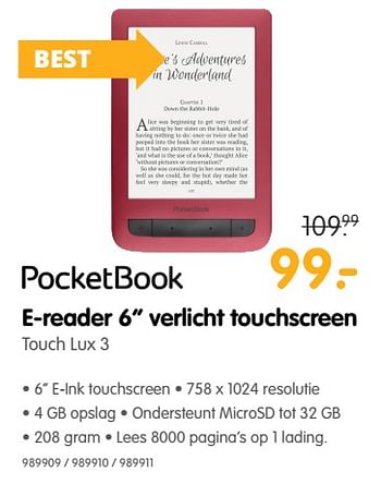Aanbiedingen Pocketbook e-reader verlicht touchscreen touch lux 3 - Pocketbook - Geldig van 22/06/2017 tot 09/07/2017 bij MyCom