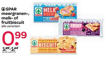 Aanbiedingen Meergranen-, melk- of fruitbiscuit - Spar - Geldig van 27/06/2017 tot 12/07/2017 bij Spar