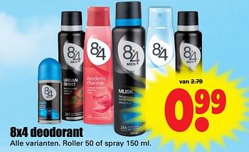 Aanbiedingen 8x4 deodorant - 8x4 - Geldig van 02/07/2017 tot 08/07/2017 bij Lekker Doen