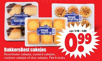 Aanbiedingen Bakkersbest cakejes roomboter cakejes, custard cakejes, rozijnen cakejes of duo cakejes - BakkersBest - Geldig van 02/07/2017 tot 08/07/2017 bij Lekker Doen