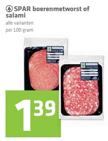 Aanbiedingen Spar boerenmetworst of salami - Spar - Geldig van 29/06/2017 tot 12/07/2017 bij Attent