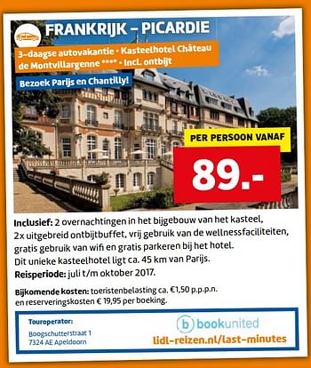 Aanbiedingen 3-daagse autovakantie kasteelhotel château de montvillargenne - Huismerk - Lidl - Geldig van 01/07/2017 tot 31/08/2017 bij Lidl