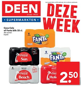 Aanbiedingen Coca-cola of fanta blik - Fanta - Geldig van 02/07/2017 tot 08/07/2017 bij Deen Supermarkten