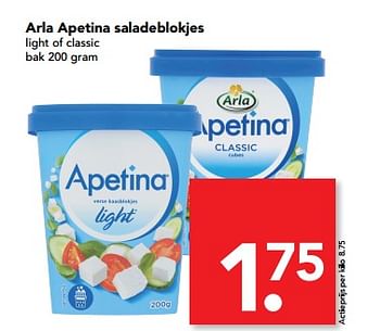 Aanbiedingen Arla apetina saladeblokjes - Arla - Geldig van 02/07/2017 tot 08/07/2017 bij Deen Supermarkten