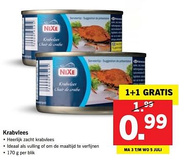 Aanbiedingen Krabvlees - Nixe - Geldig van 02/07/2017 tot 09/07/2017 bij Lidl