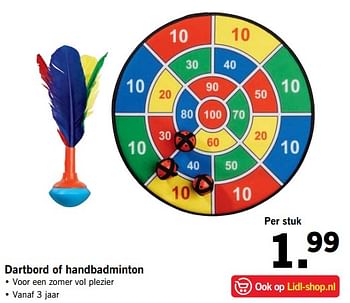 Aanbiedingen Dartbord of handbadminton - Huismerk - Lidl - Geldig van 02/07/2017 tot 09/07/2017 bij Lidl