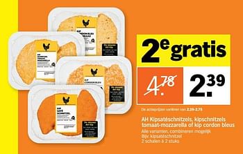 Aanbiedingen Kipsatéschnitzels, kipschnitzels tomaat-mozzarella of kip cordon bleus - Huismerk - Albert Heijn - Geldig van 03/07/2017 tot 09/07/2017 bij Albert Heijn