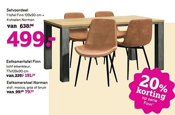 Aanbiedingen Setvoordeel 1 tafel finn + 4 stoelen norman - Huismerk - Leen Bakker - Geldig van 03/07/2017 tot 16/07/2017 bij Leen Bakker