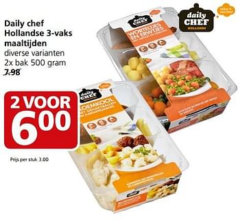 Aanbiedingen Daily chef hollandse 3-vaks maaltijden - Daily chef - Geldig van 03/07/2017 tot 09/07/2017 bij Jan Linders