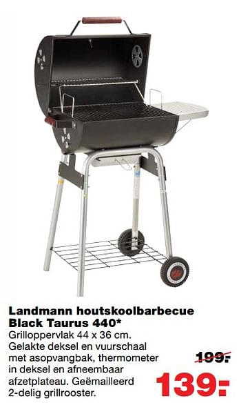 Aanbiedingen Landmann houtskoolbarbecue black taurus 440* - Landmann - Geldig van 03/07/2017 tot 09/07/2017 bij Praxis