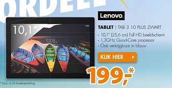 Aanbiedingen Lenovo tablet tab 3 10 plus zwart - Lenovo - Geldig van 03/07/2017 tot 09/07/2017 bij Expert