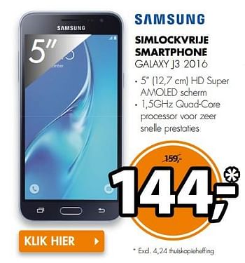 Aanbiedingen Samsung simlockvrije smartphone galaxy j3 2016 - Samsung - Geldig van 03/07/2017 tot 09/07/2017 bij Expert